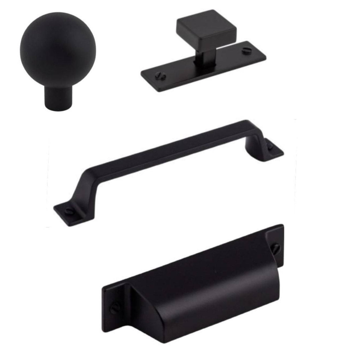 Matte Black "Montclair" Cabinet Knobs and Cup Pulls - Forge Hardware Studio