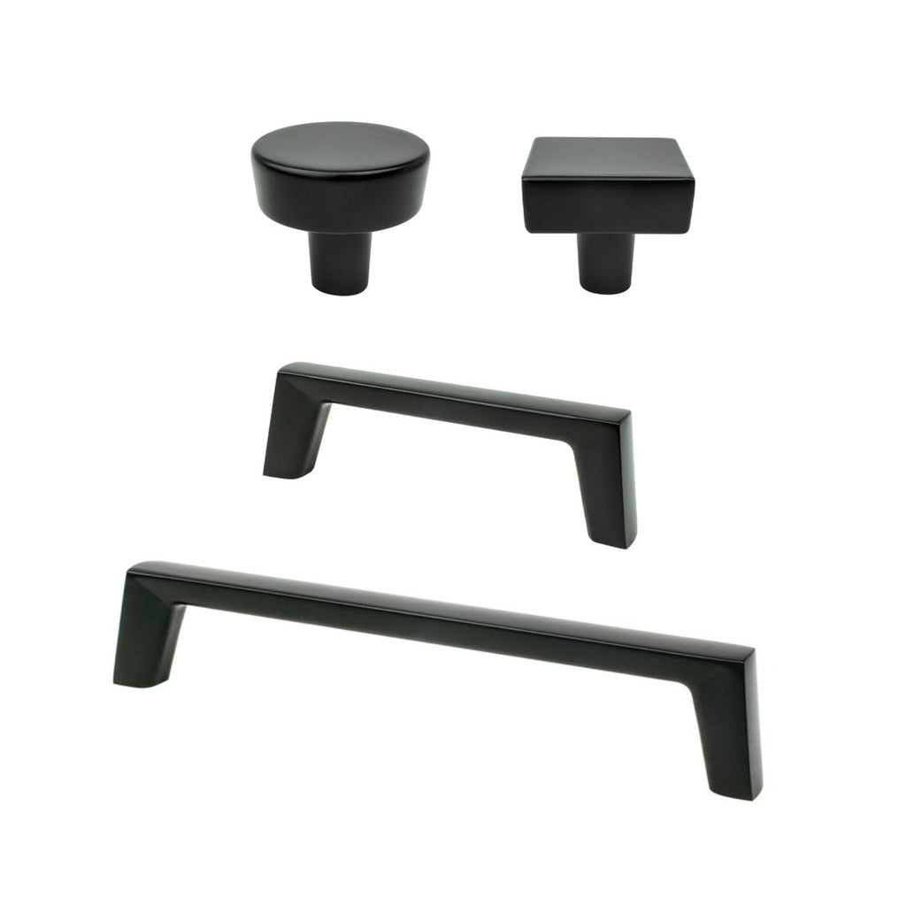 Matte Black "Brooks" Drawer Pulls and Cabinet Knobs - Cabinet Hardware - Forge Hardware Studio