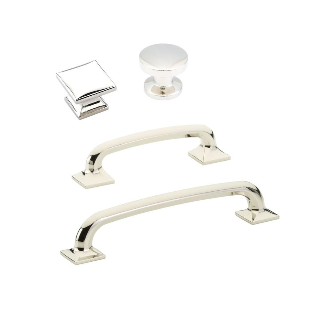 Square "Milli" Polished Nickel Cabinet Knobs and Drawer Pulls - Forge Hardware Studio