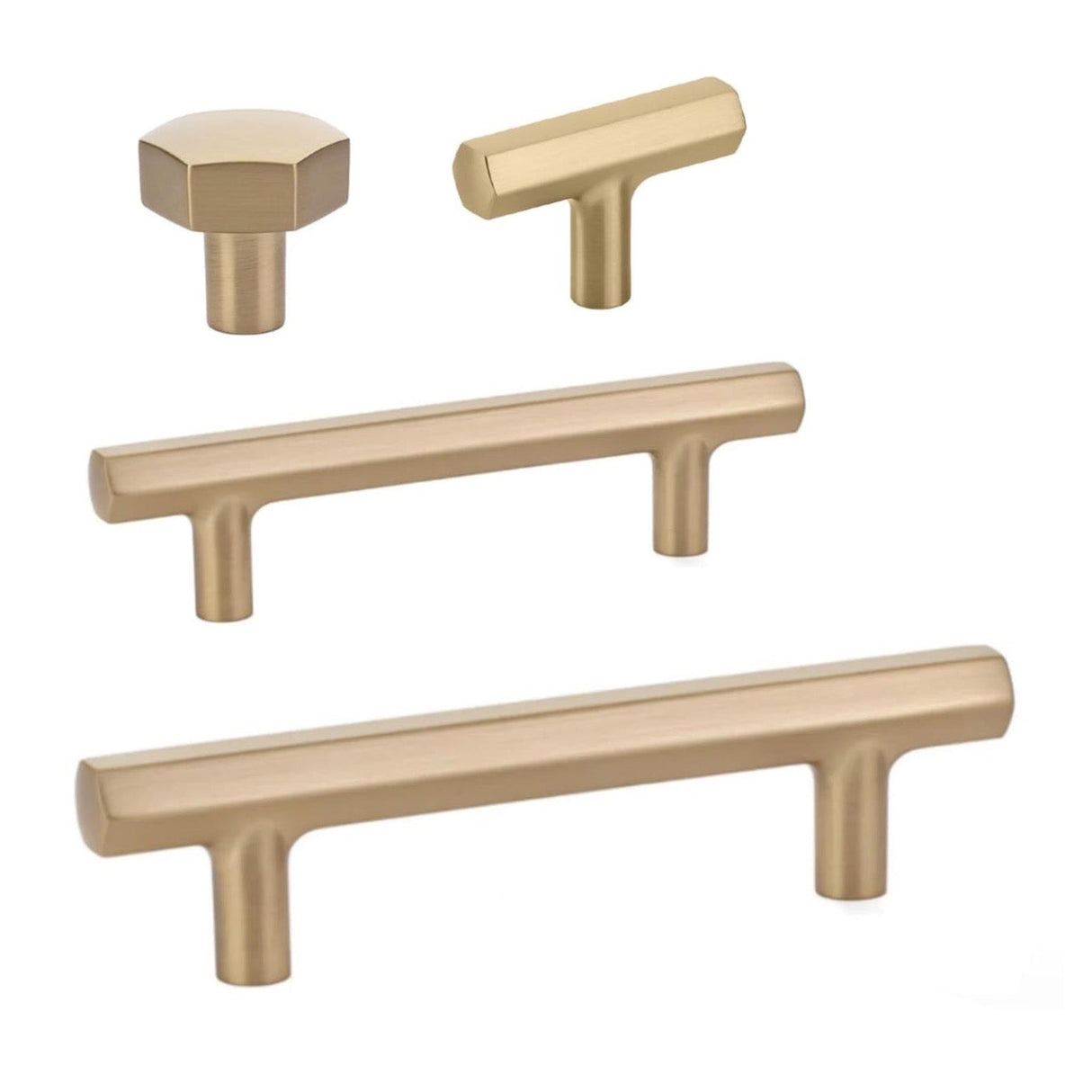 Geometric Satin Brass "Geo" Cabinet Knobs and Drawer Pulls - Forge Hardware Studio