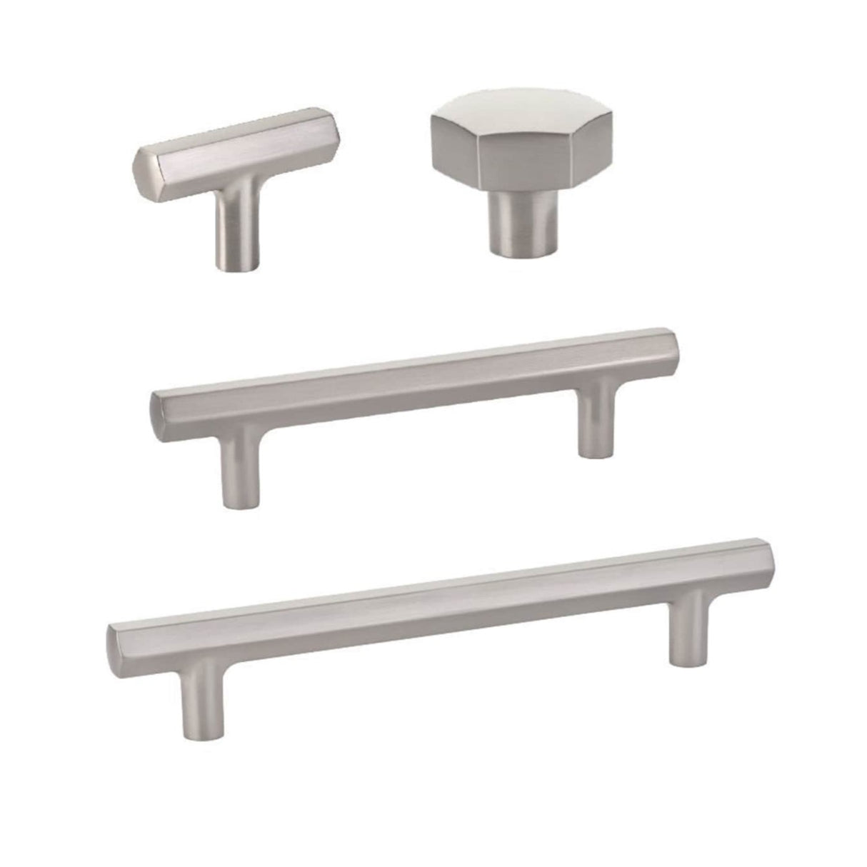 Geometric Satin Nickel "Geo" Cabinet Knobs and Drawer Pulls - Forge Hardware Studio