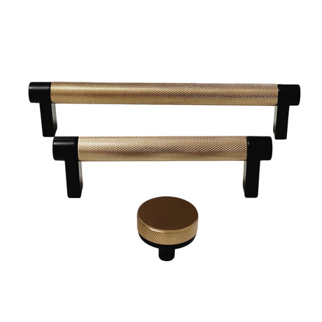 Knurled "Converse" Black and Champagne Bronze Dual-Finish Knobs and Pulls - Forge Hardware Studio