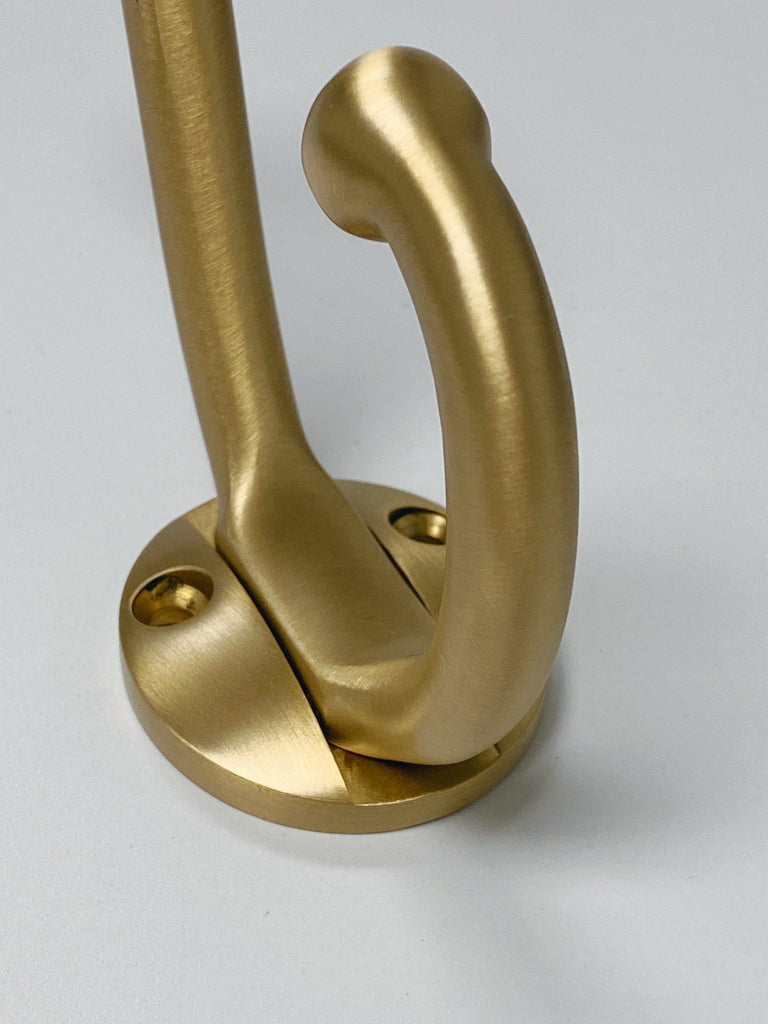 Satin Brass "Heritage" Wall Hook, Brass Wall Coat Hook - Forge Hardware Studio