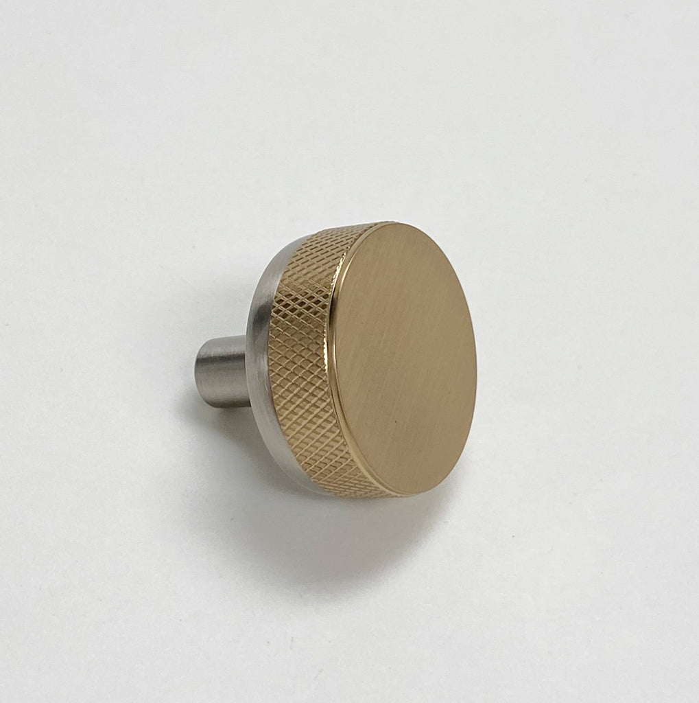 Knurled "Converse" Brushed Nickel and Champagne Bronze Dual-Finish Knobs and Pulls - Forge Hardware Studio