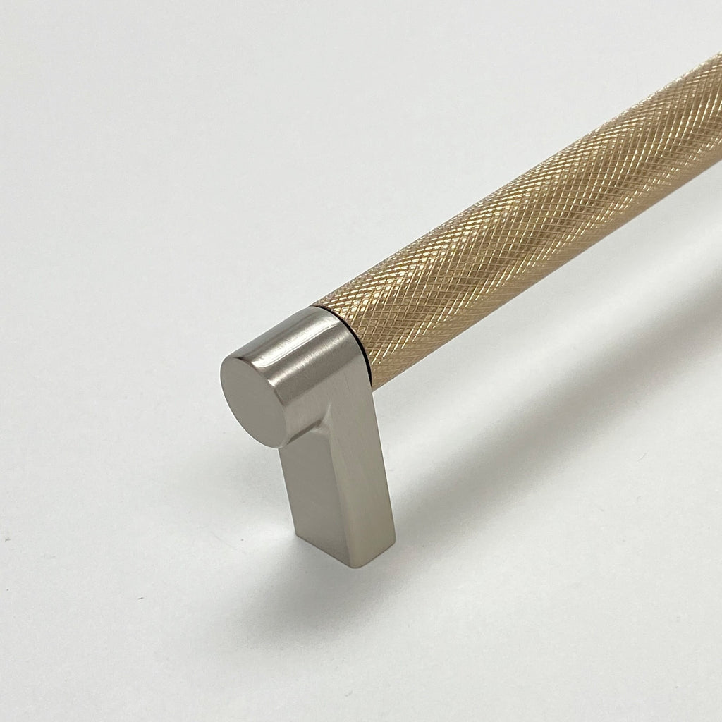 Knurled "Converse" Brushed Nickel and Champagne Bronze Dual-Finish Knobs and Pulls - Forge Hardware Studio