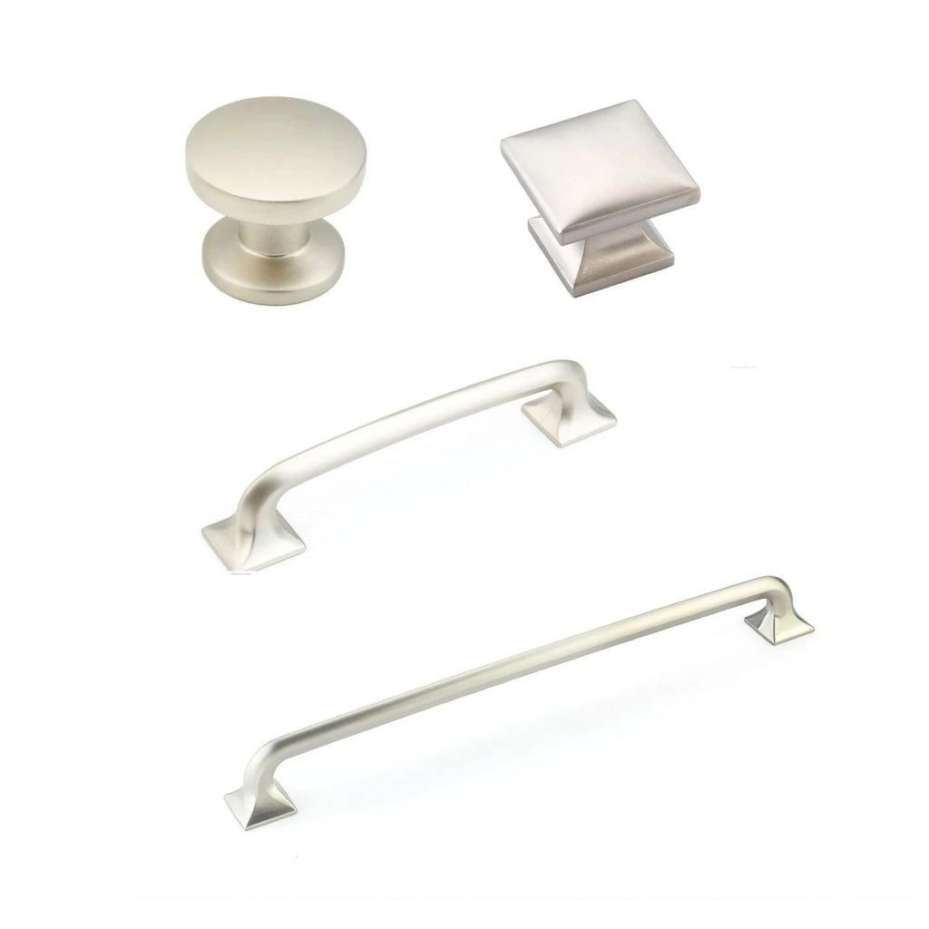 Square "Milli" Satin Nickel Cabinet Knobs and Drawer Pulls - Forge Hardware Studio