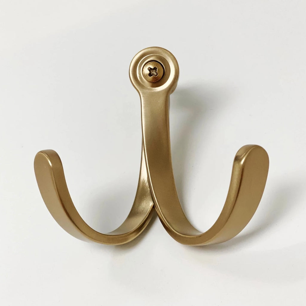 Champagne Bronze Modern Double Wall Hook Hat Towel Hook - Forge Hardware Studio