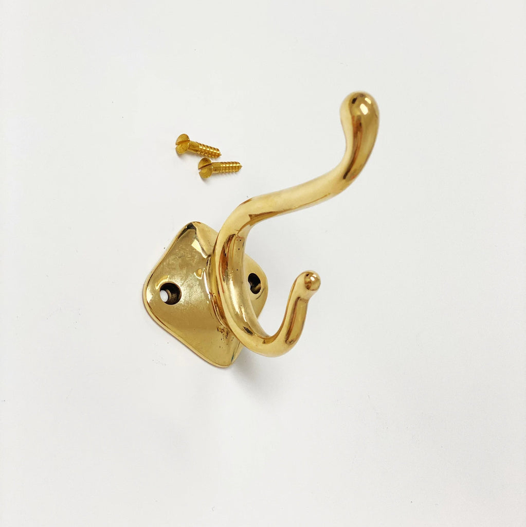 Unlacquered Brass "Louie Style 4" Polished Brass Wall Coat and Hat Hook - Forge Hardware Studio