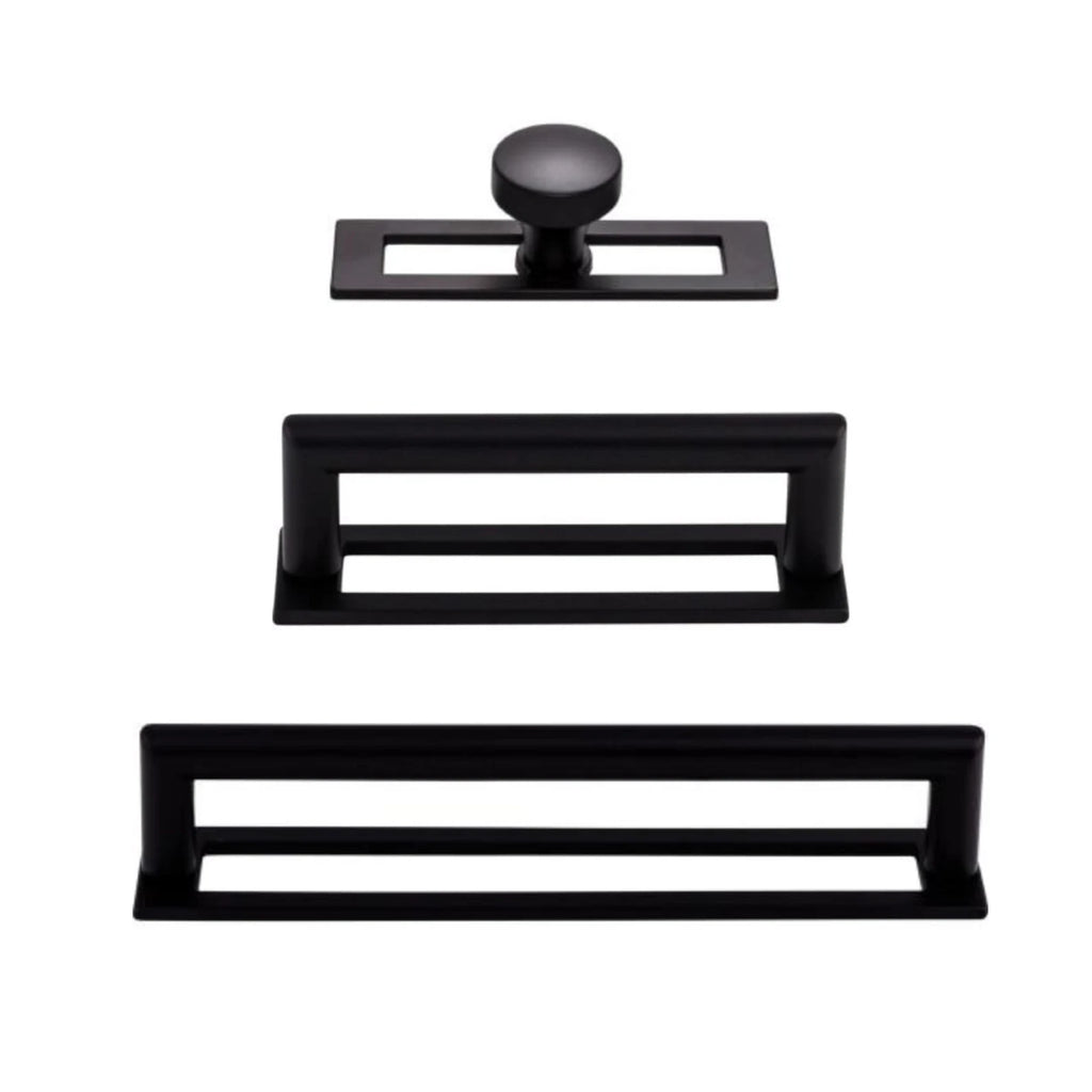 Matte Black "City" Drawer Pulls and Knob with Backplate - Forge Hardware Studio