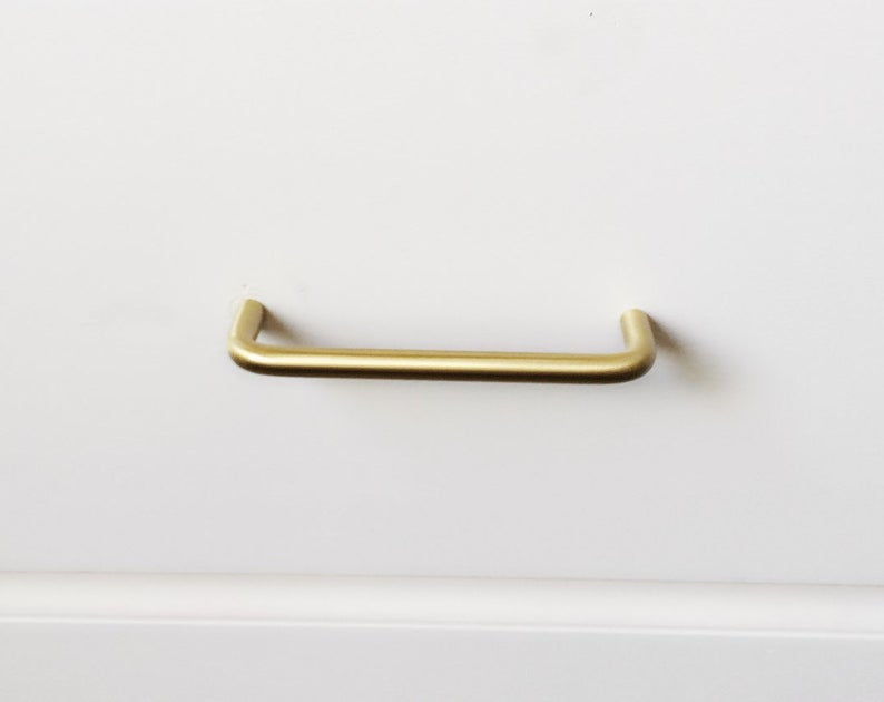 Wire Mid-Century "Peggy" Satin Brass Drawer Pulls - Brass Cabinet Hardware 
