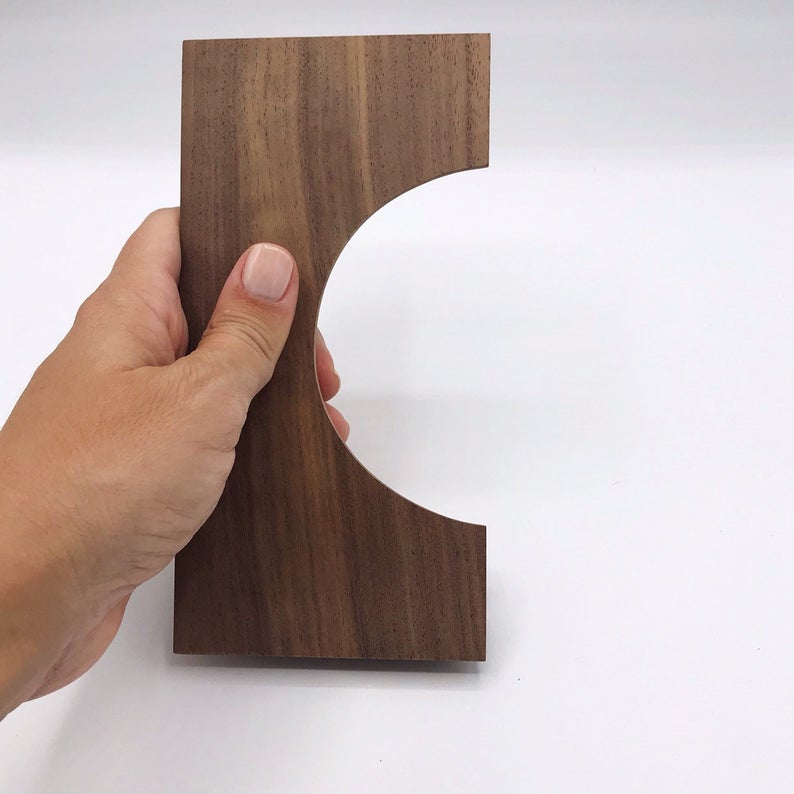 Wood Drawer Handle - Mid-century Modern Half-Square Wood Pull - Brass Cabinet Hardware 