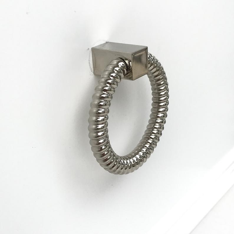 Polished Nickel "Rope" Ring Pull Cabinet Knob - Brass Cabinet Hardware 