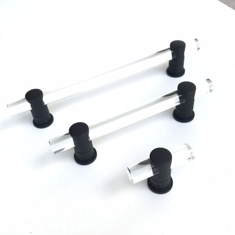 Matte Black and Lucite "Luz" Cabinet Knobs and Drawer Pulls (Adjustable) - Brass Cabinet Hardware 