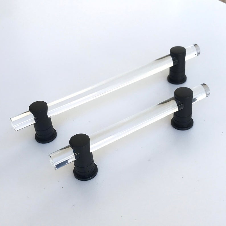 Matte Black and Lucite "Luz" Cabinet Knobs and Drawer Pulls (Adjustable) - Brass Cabinet Hardware 