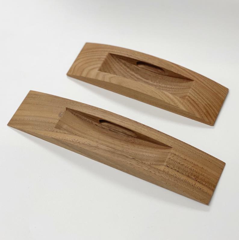 Walnut Flush Mid-century Modern Wood Drawer Handles - Forge Hardware Studio