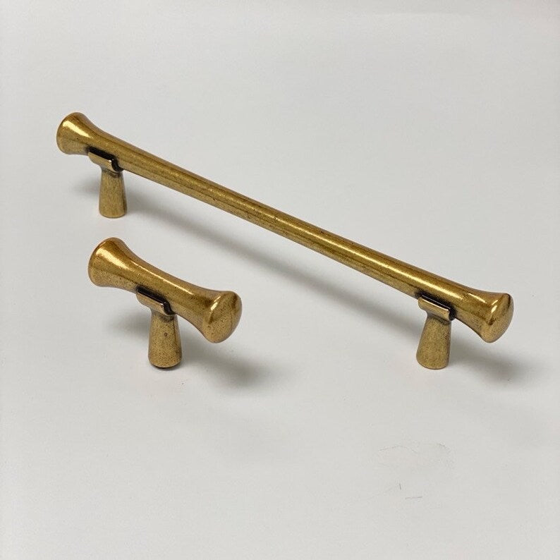 Hourglass "Tuscany" Drawer Pulls and Knobs in Antique Brass - Forge Hardware Studio
