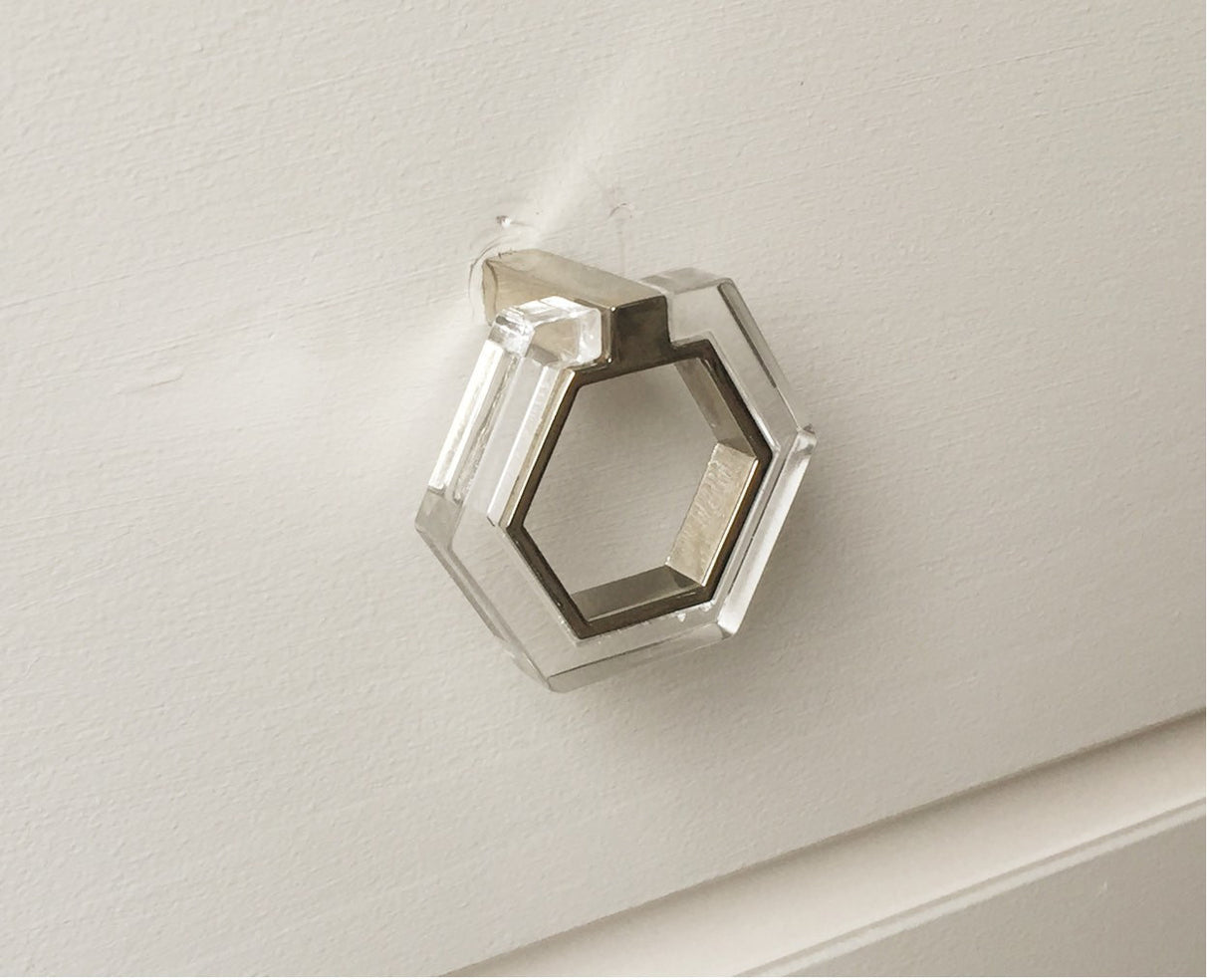 Polished Nickel and Lucite Geometric Knob - Brass Cabinet Hardware 