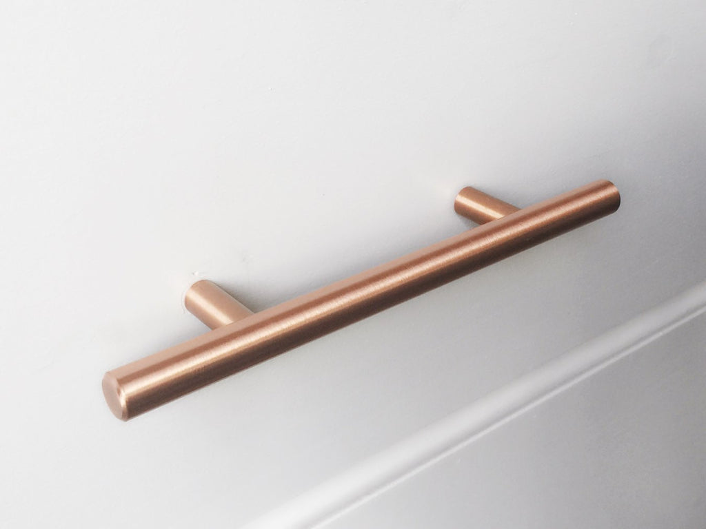 Satin Copper T-Bar European Drawer Pulls - Brass Cabinet Hardware 