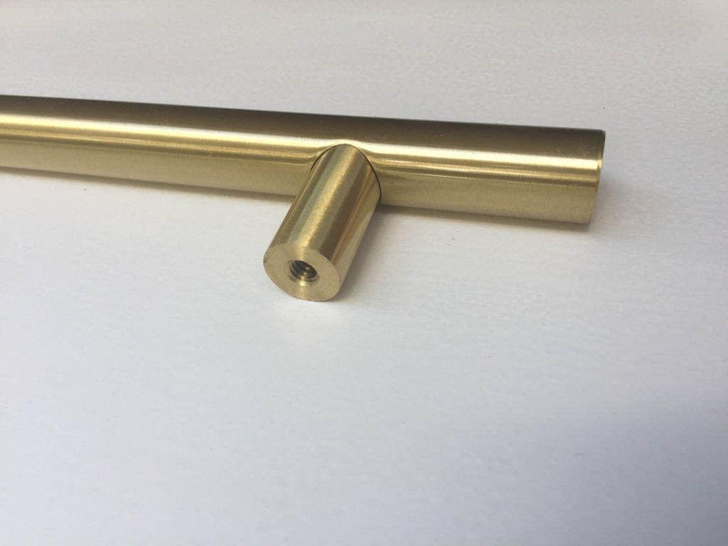 Satin Brass Fridge T-Bar 8" Appliance Pull - European Pull - Brass Cabinet Hardware 