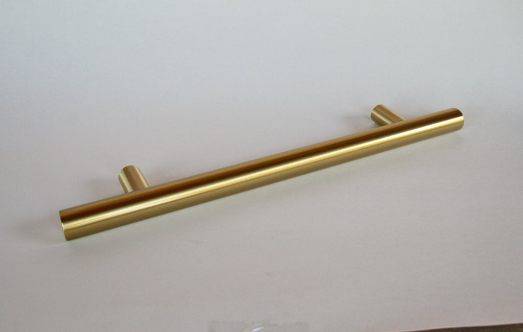 Satin Brass Fridge T-Bar 8" Appliance Pull - European Pull - Brass Cabinet Hardware 