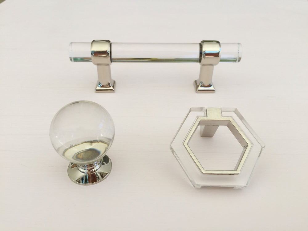 Polished Nickel and Lucite Ball Cabinet Knob - Brass Cabinet Hardware 