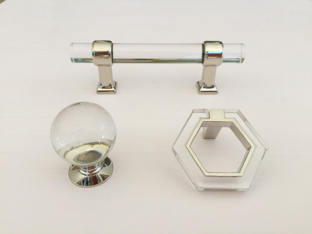 Polished Nickel and Lucite Ball Cabinet Knob - Brass Cabinet Hardware 