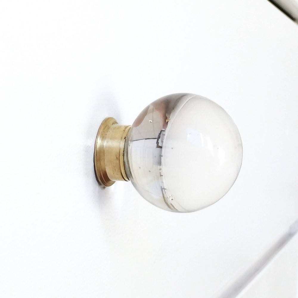 Round Glass and Brass Ball Drawer Knob - Brass Cabinet Hardware 