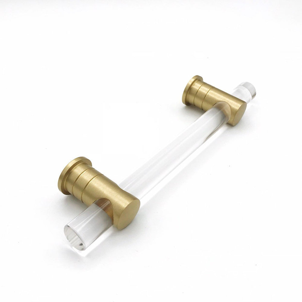 Lucite and Satin Brass Luz Drawer Pulls and Cabinet Knobs - 6" Pull Lucite and Satin Brass Luz Drawer Pulls and Cabinet Knobs - 6" Pull