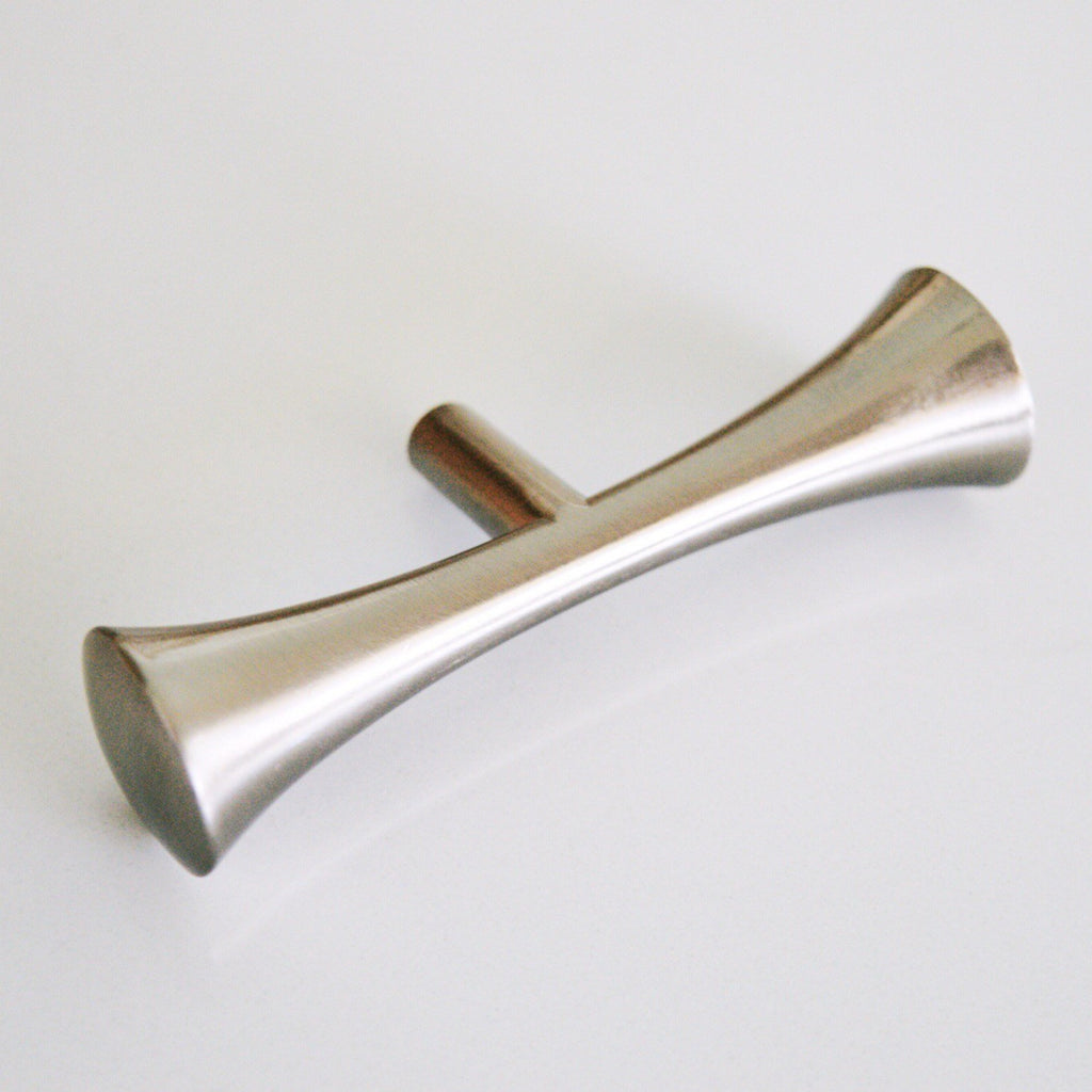 Mid-Century Modern Knob - Brushed Satin Nickel Cabinet Pull - Brass Cabinet Hardware 