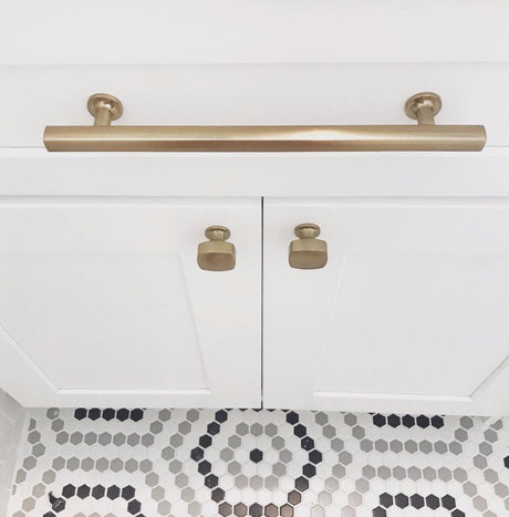 Freestone T-Bar Drawer Pulls in Satin Brass - Brass Cabinet Hardware 
