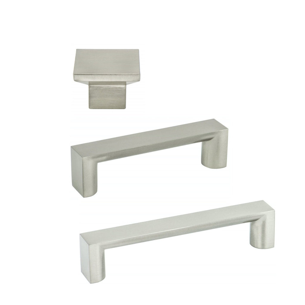 Brushed Nickel "Tila" Wide Drawer Pulls and Knob - Brass Cabinet Hardware 