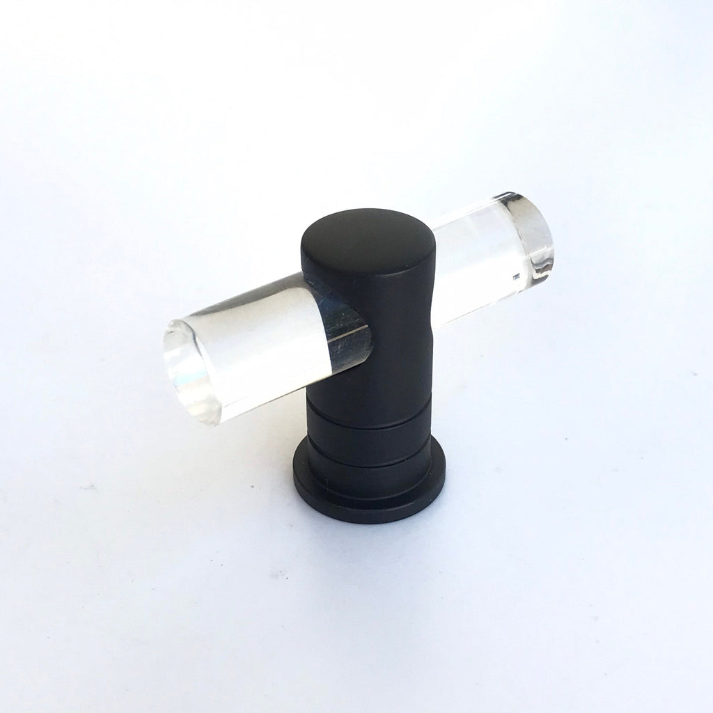 Matte Black and Lucite "Luz" Cabinet Knobs and Drawer Pulls (Adjustable) - Brass Cabinet Hardware 