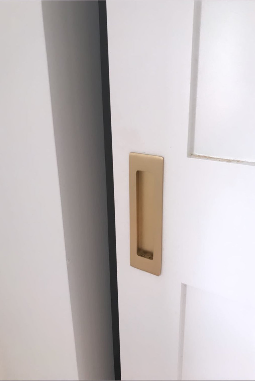 Modern Rectangular Solid Brass Recess Door Pull in Satin Brass - Forge Hardware Studio