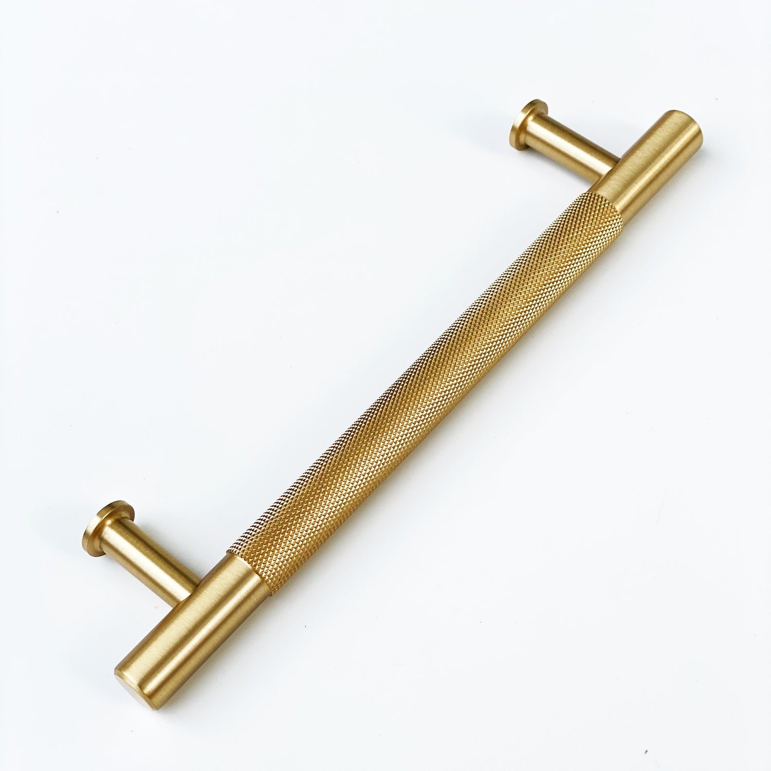 Brass Solid "Texture No.2" Knurled Drawer Pulls and Knobs in Satin Brass - Forge Hardware Studio