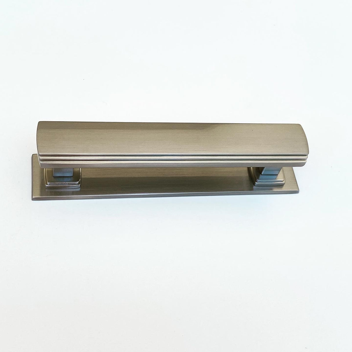 Satin Nickel Square 4" Art Deco Drawer Pull w/ Backplate - Forge Hardware Studio