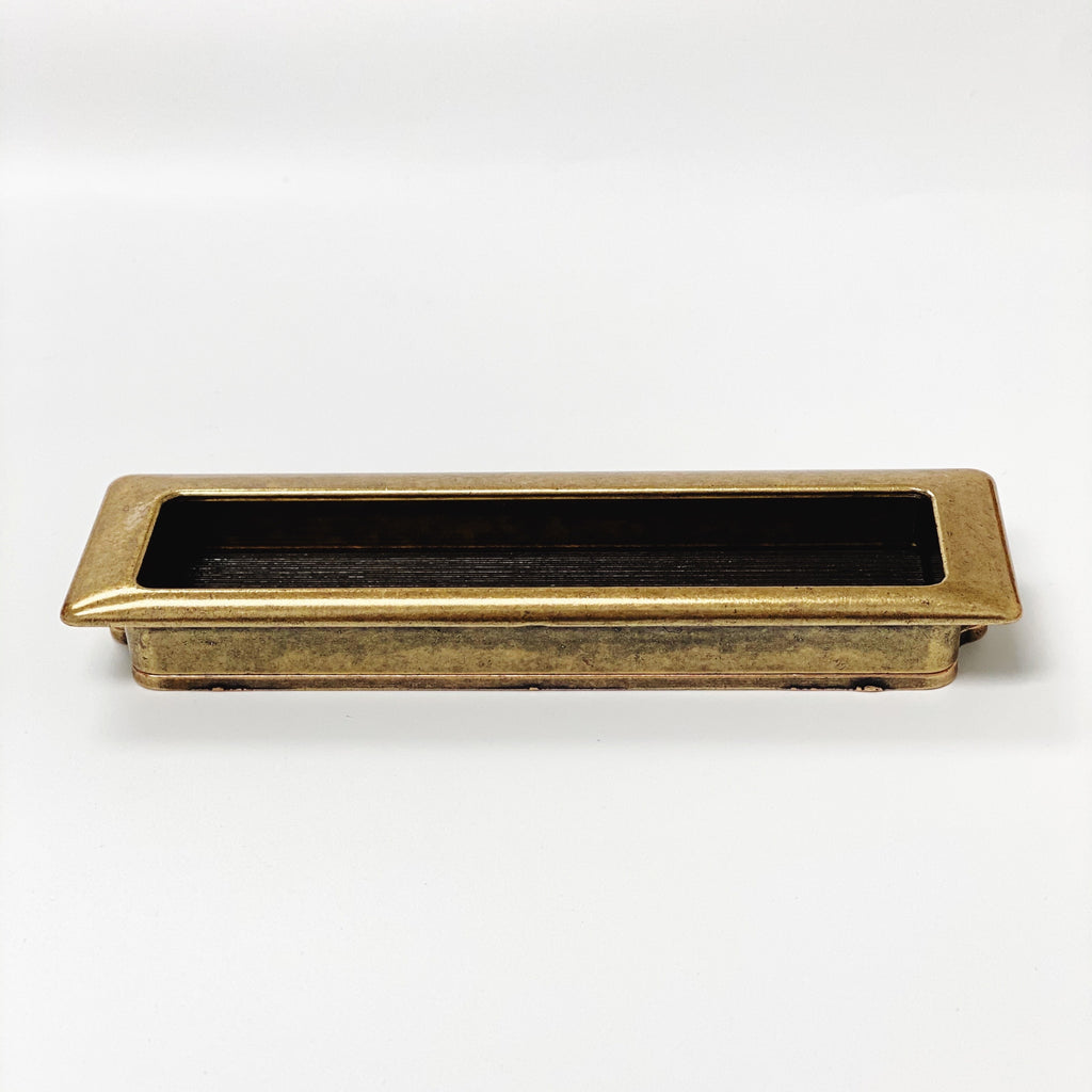 Recessed Large Antique Brass Drawer Pulls - Closet Door and Drawer Handle - Forge Hardware Studio