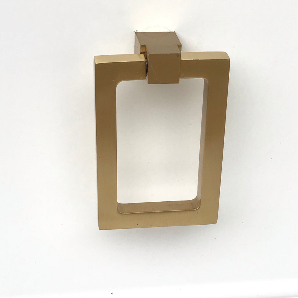 Zimi Rectangular Ring Pull in Satin Brass - Brass Cabinet Hardware 