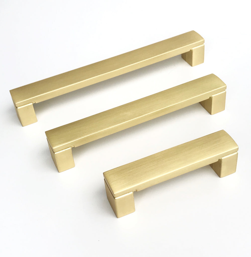 Modern Brushed Brass "Beam" Drawer Handles and Cabinet Knob - Brass Cabinet Hardware 