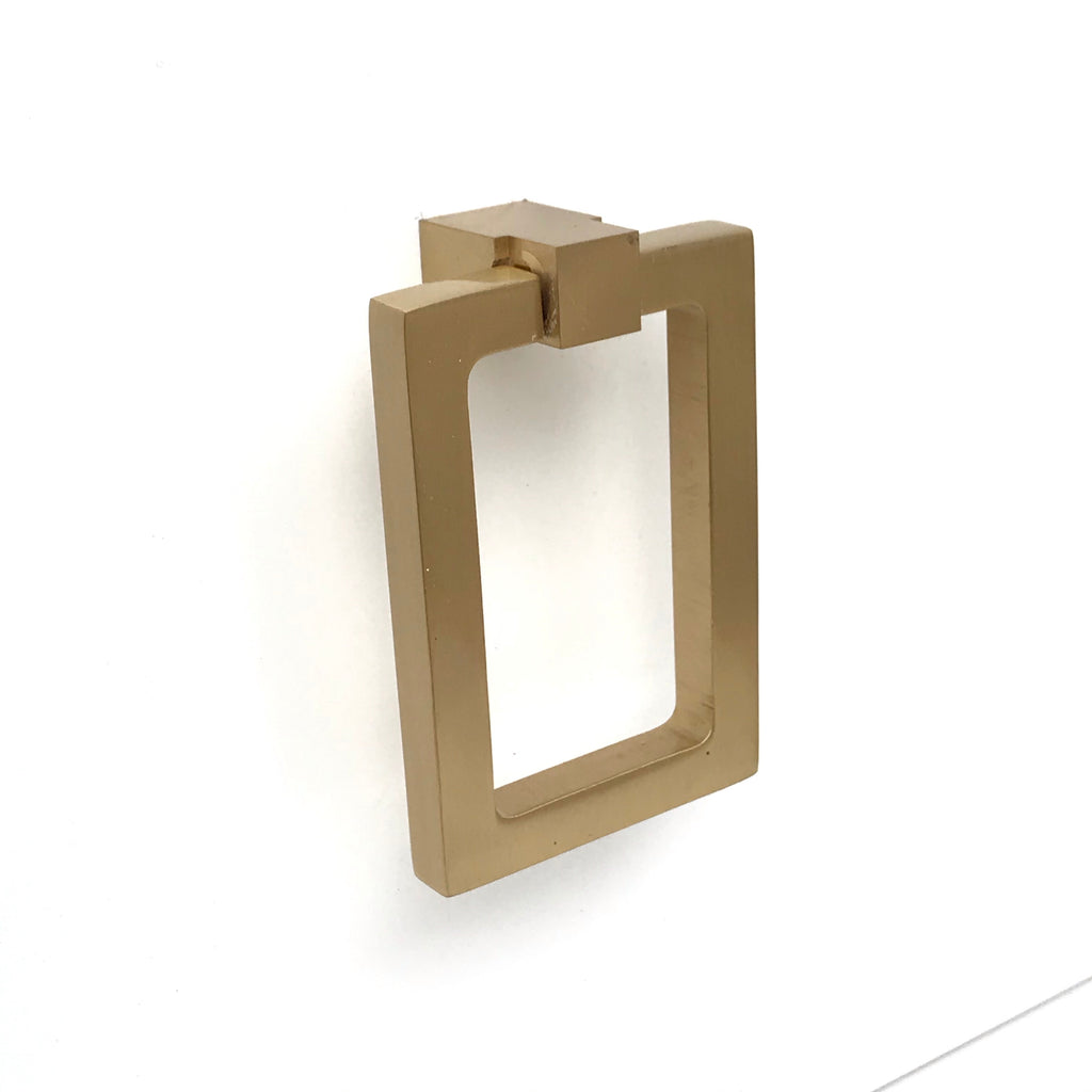 Zimi Rectangular Ring Pull in Satin Brass - Brass Cabinet Hardware 