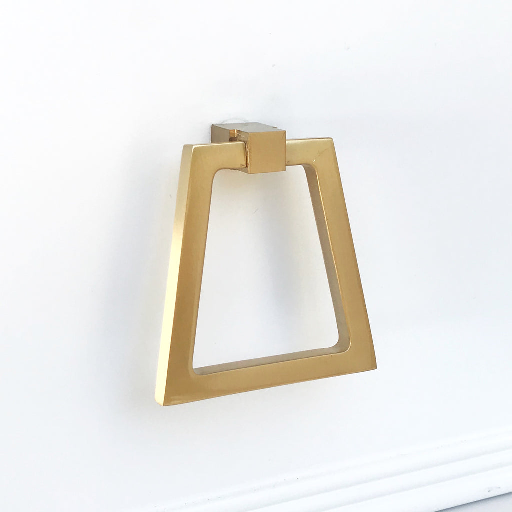 Zimi Triangular Oversized Ring Pull in Satin Brass - Brass Cabinet Hardware 