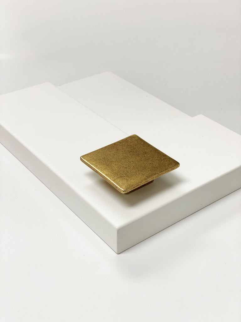 Sebastian Aged Brass Square Cabinet Knob - Forge Hardware Studio