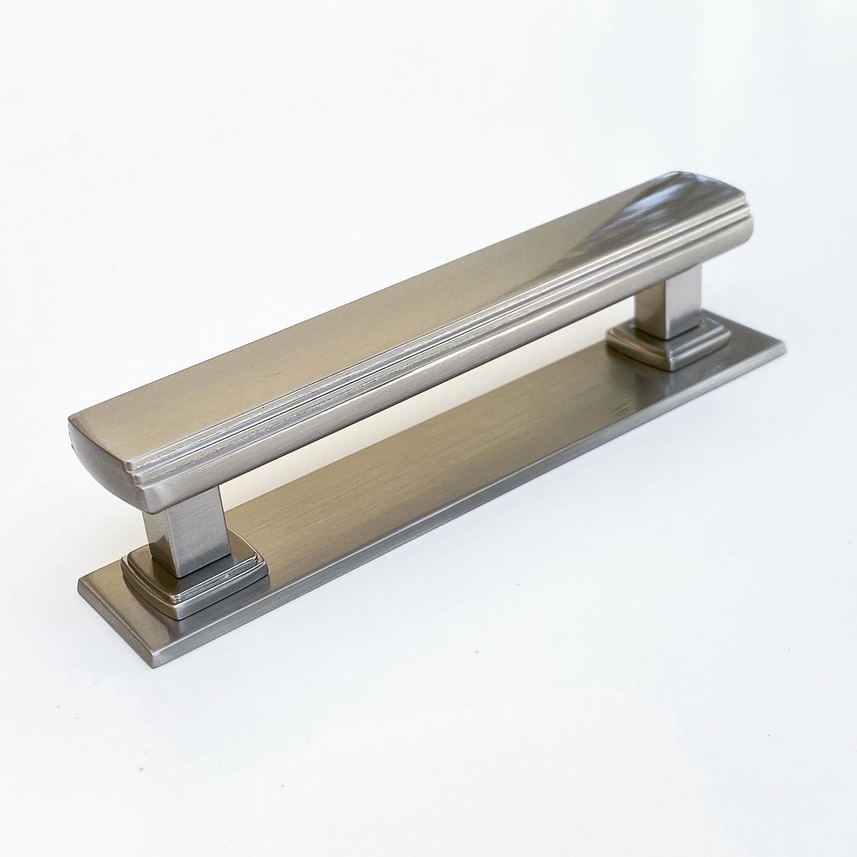 Satin Nickel Square 4" Art Deco Drawer Pull w/ Backplate - Forge Hardware Studio