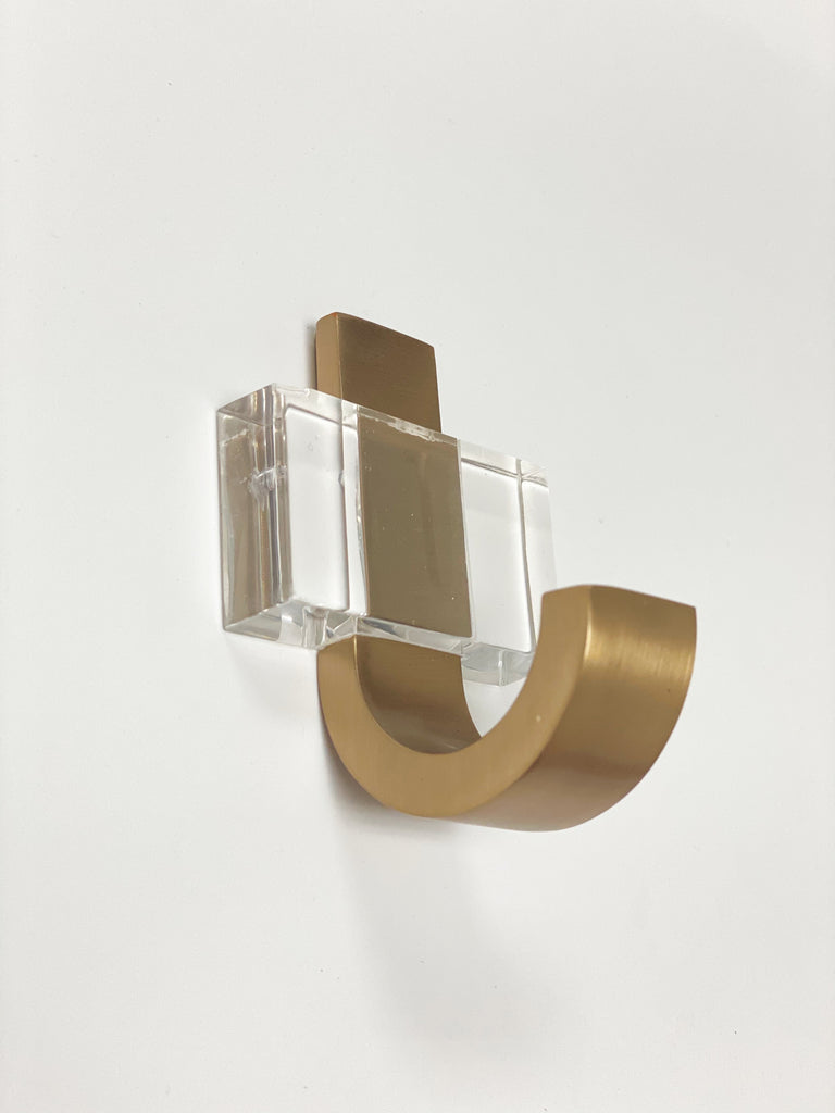 Champagne Bronze Lucite Wall T-Shape Coat and Hat Hook - Forge Hardware Studio