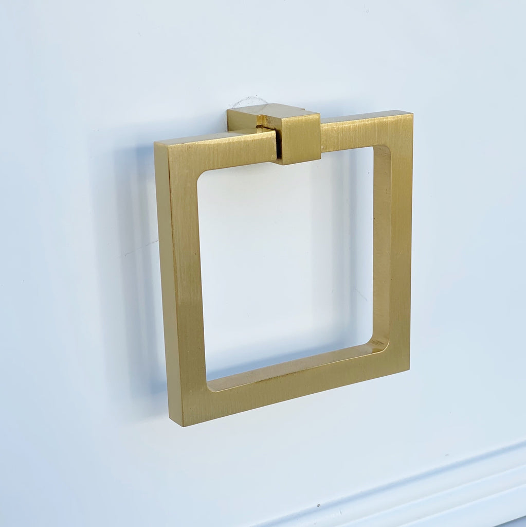 Zimi Square Ring Pull in Satin Brass - Forge Hardware Studio