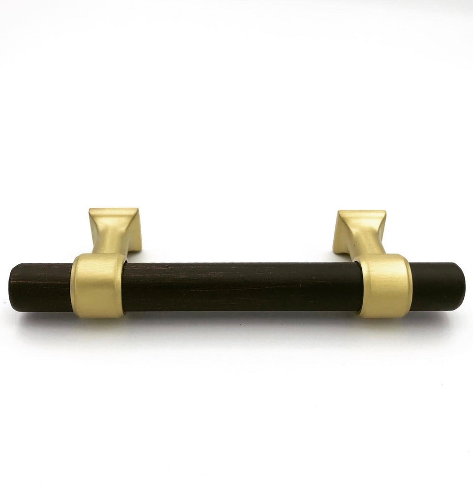 Wood and Brass 3" T-Bar Modern Elegant Drawer Pull - Brass Cabinet Hardware 
