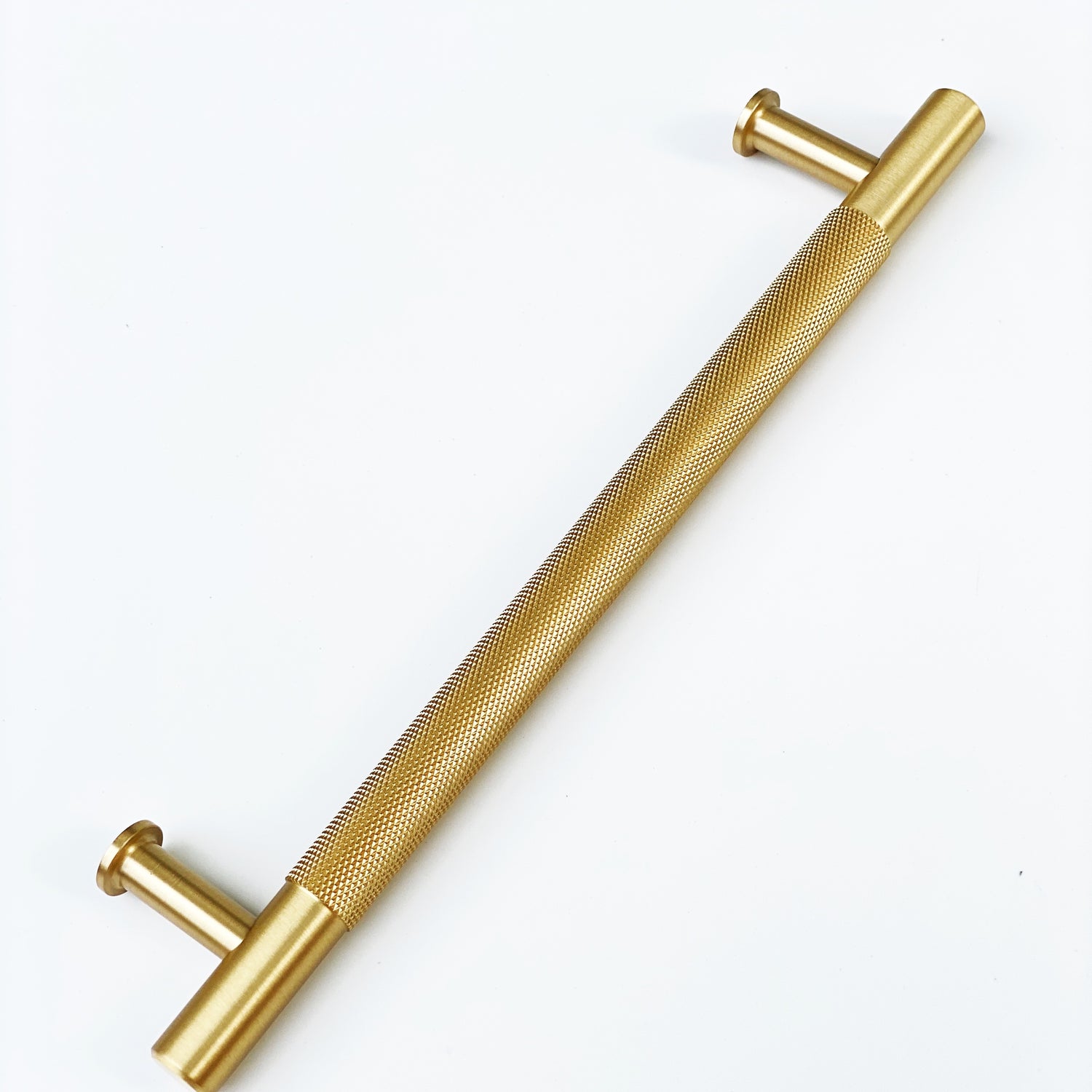 Brass Solid "Texture No.2" Knurled Drawer Pulls and Knobs in Satin Brass - Forge Hardware Studio