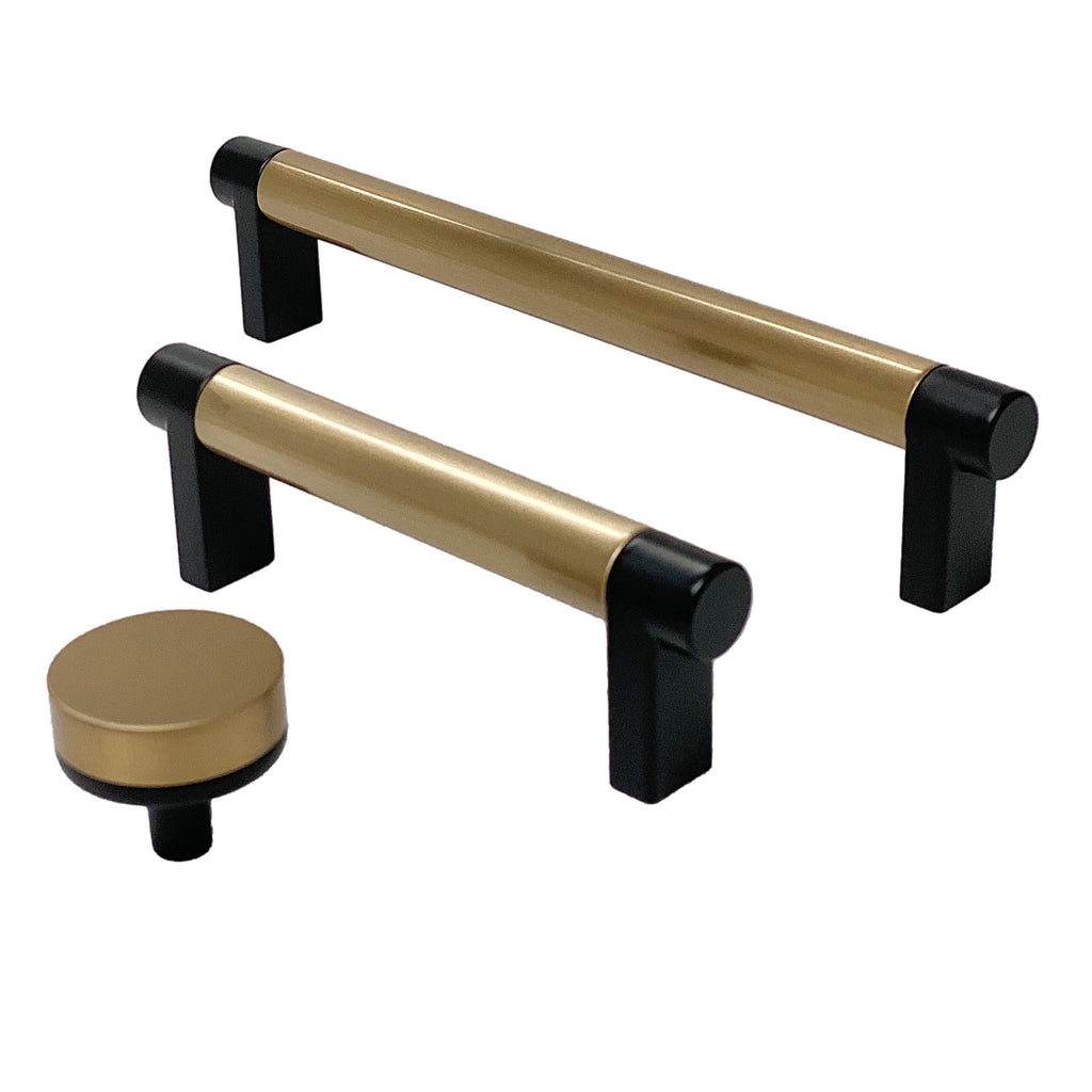 Smooth "Converse No.2" Black and Champagne Bronze Dual-Finish Knobs and Pulls - Forge Hardware Studio