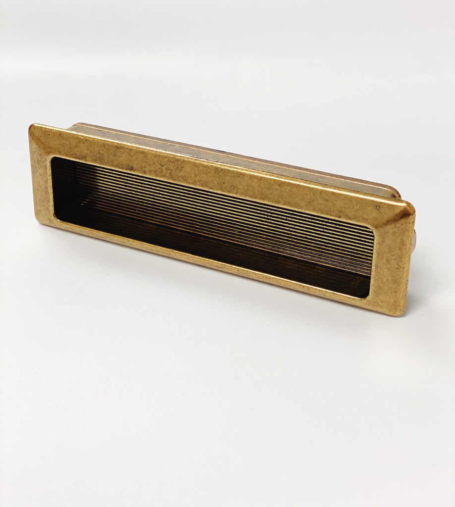 Recessed Large Antique Brass Drawer Pulls - Closet Door and Drawer Handle - Forge Hardware Studio