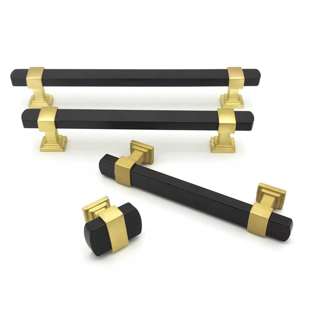 Mack Brass and Black Knob and Drawer Pulls - Brass Cabinet Hardware 