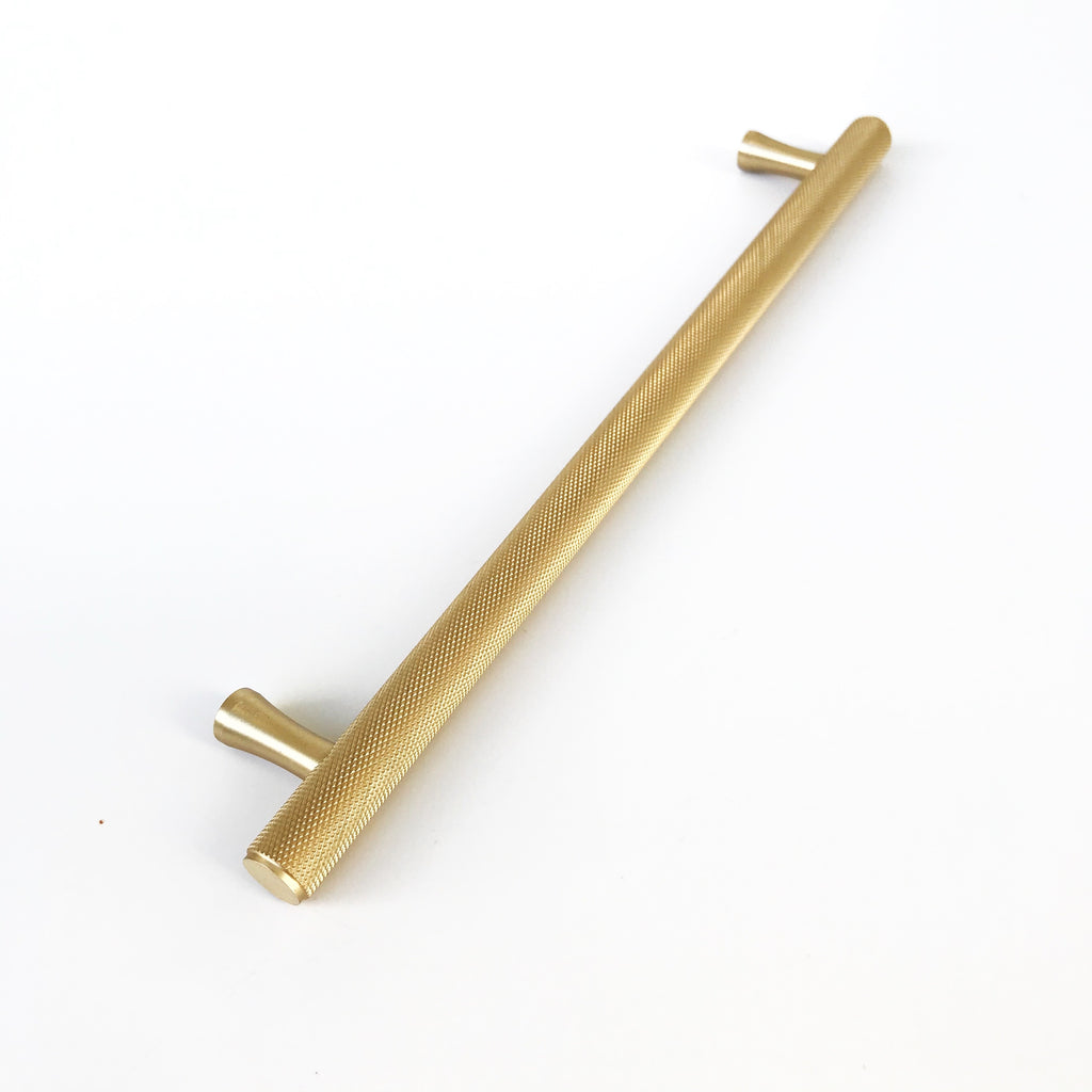 Solid Satin Brass "Texture" Knurled 12" Appliance Handle - Forge Hardware Studio